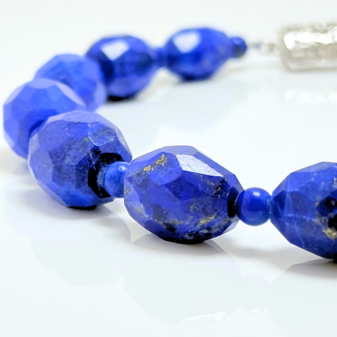 ラス1 ランダムカット sv925  ラピスラズリ/瑠璃  シルバー 天然石ネックレス - 一連 変形 L
