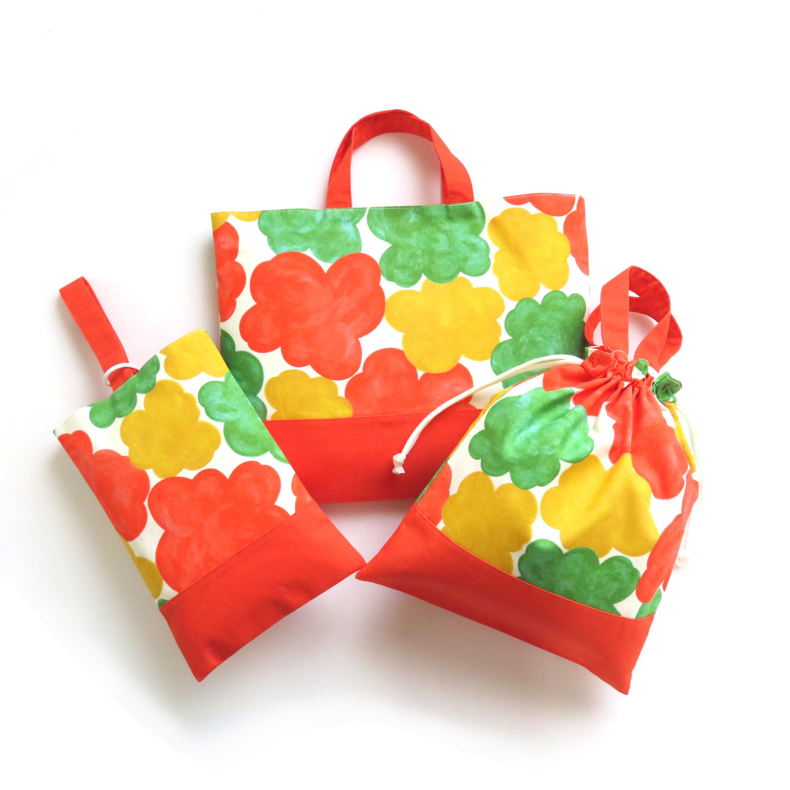 入園入学３点セット【ポップフラワー オレンジ】通園セット 通学セット 入園セット 入学セット 入園グッズ 入学グッズ