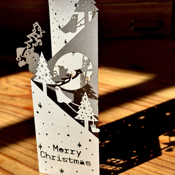 クリスマスのペーパーオブジェメッセージカード　シルバー 2枚目の画像