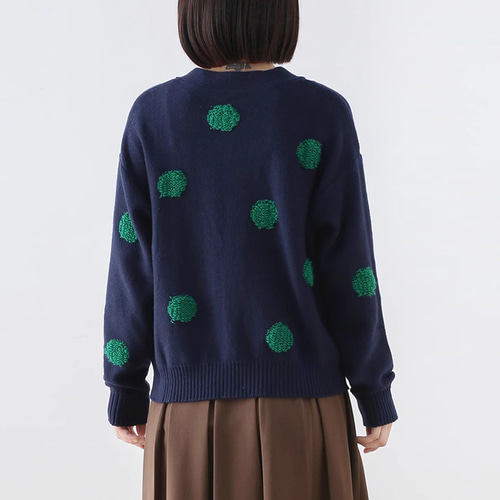 懐かしさと手作り感が可愛い♪Vネック水玉模様カーディガン ニット