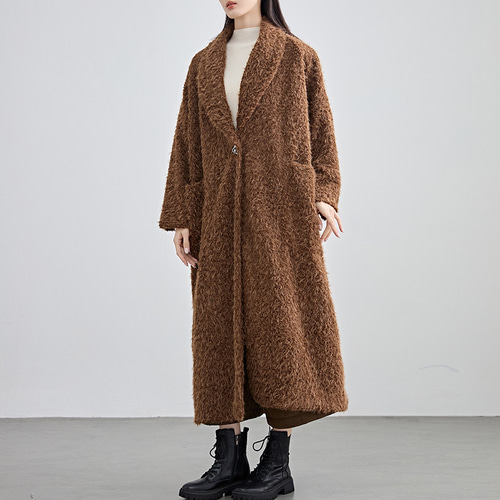 ◆値下げ中◆【即購入禁止】アイレットシャギーコート ブラウン系 旬なムードと高級感をもたらす質感♪シャギーロングコート ブラウン
