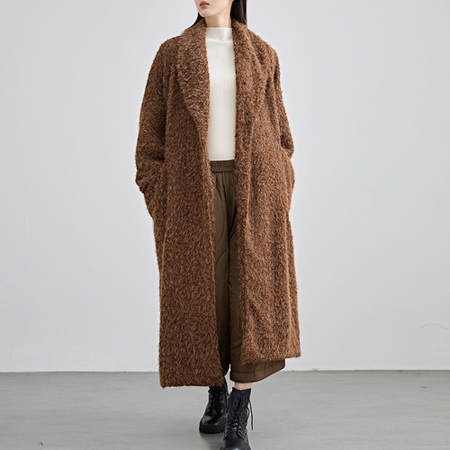 ◆値下げ中◆【即購入禁止】アイレットシャギーコート ブラウン系 旬なムードと高級感をもたらす質感♪シャギーロングコート ブラウン