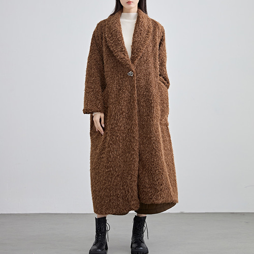 旬なムードと高級感をもたらす質感♪シャギーロングコート ブラウン