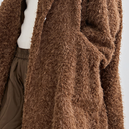 旬なムードと高級感をもたらす質感♪シャギーロングコート ブラウン