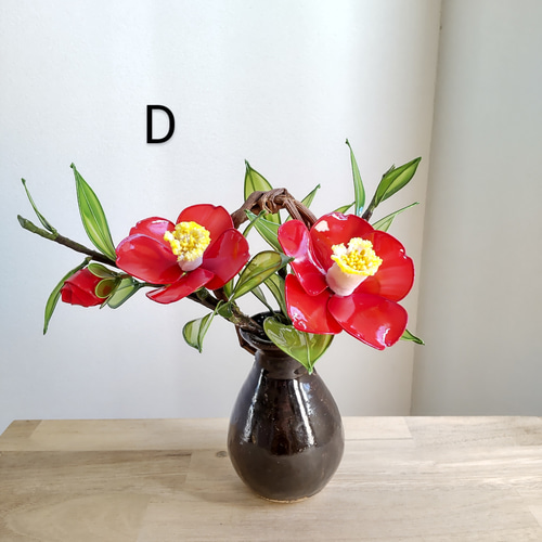 椿♡赤♡限定品♡つる付き花器♡ディップアート♡アメリカンフラワー