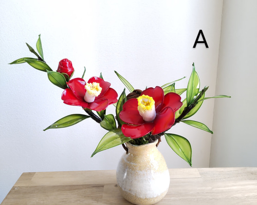 椿♡赤♡限定品♡つる付き花器♡ディップアート♡アメリカン