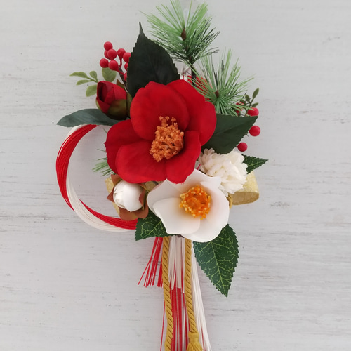 紅 ラタン のお正月飾り ちりめん椿 和モダン NO2 紅 ラタン のお正月飾り ちりめん椿 和モダン NO2 紅 ラタン のお正月