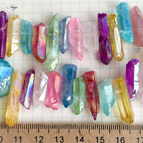 クリスタル 氷柱カット マルチカラーコーティング 6本 天然石パーツ 