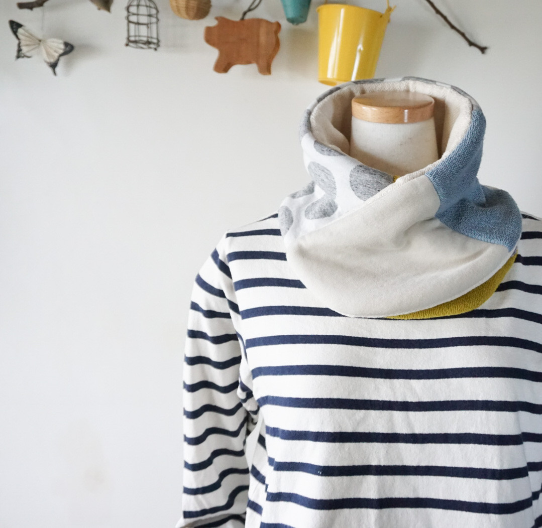 切り替えスヌード風ネックウォーマー（ドット柄系）