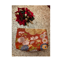 2854朱色の袋帯リメイク 正絹クッションカバー お正月❗️プレゼント