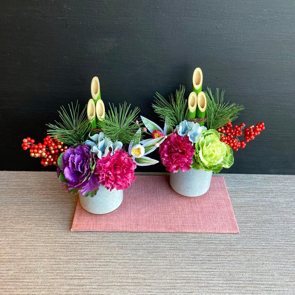 一点物／毎年飾れる【大人気】お正月 ミニ門松 ーグレー お正月飾り