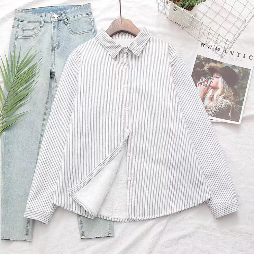 冬、春秋、ブラウス、トップス、コットン、裏起毛