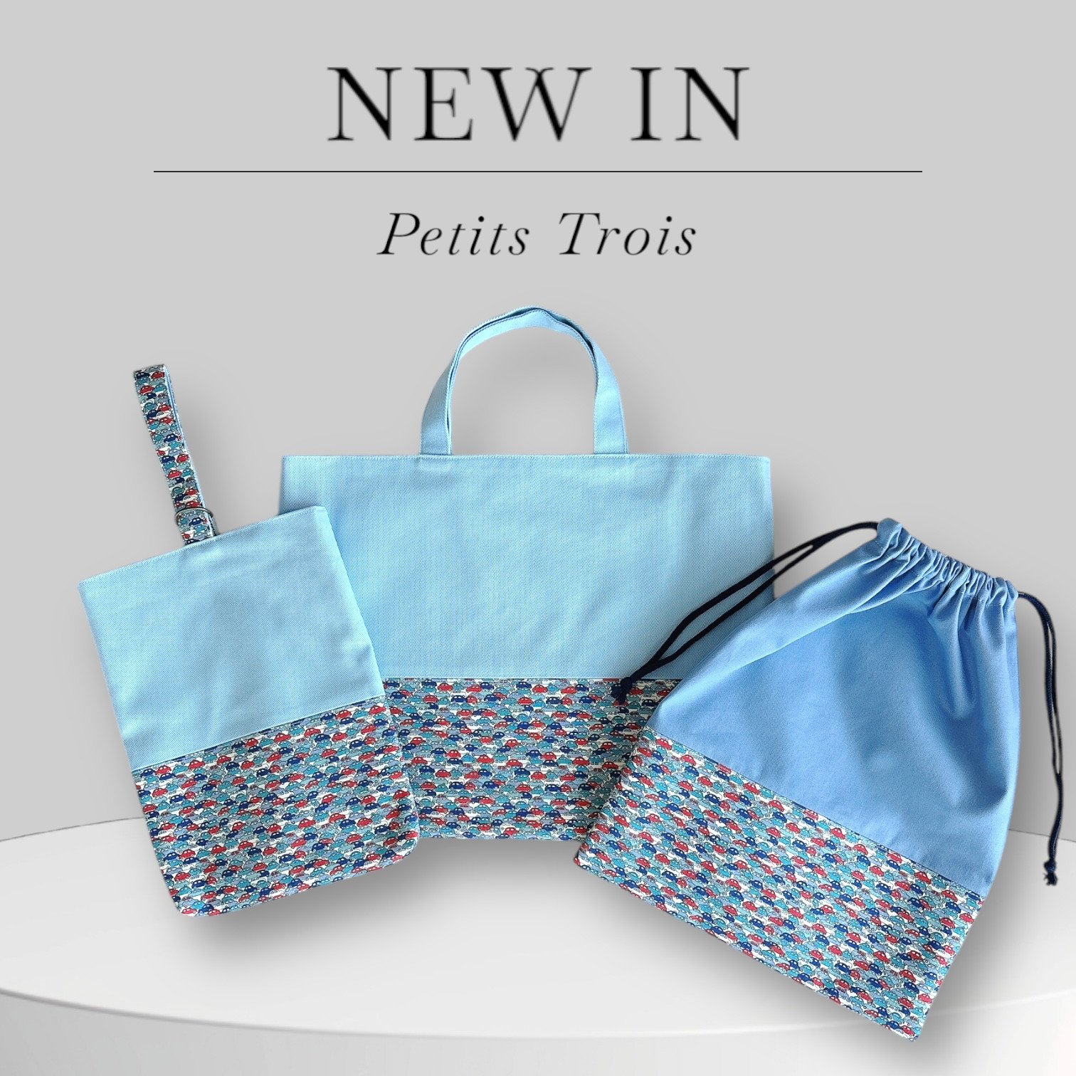 ⭐︎しっかり丈夫⭐︎[入園入学3点セット]男の子通園バッグセット（ベビーブルー×リバティ・カーズ）