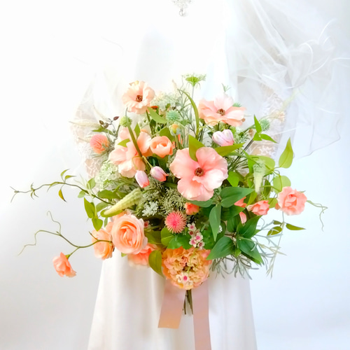 ウェディングブーケ　造花 ウエディングブーケ (クリスタルビジュー付)アナ 前撮りブーケ 造花