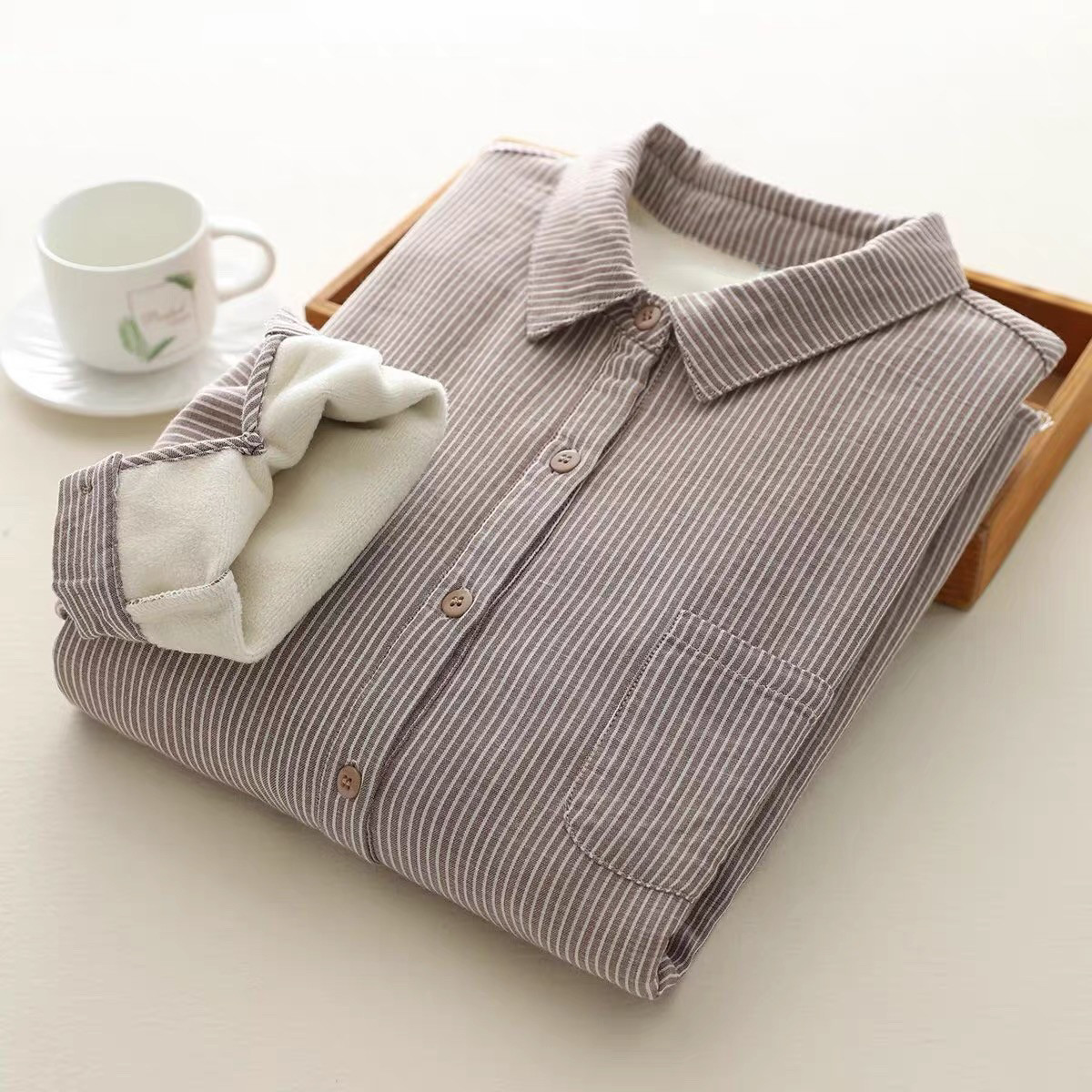 冬、春秋、ブラウス、トップス、コットン、裏起毛