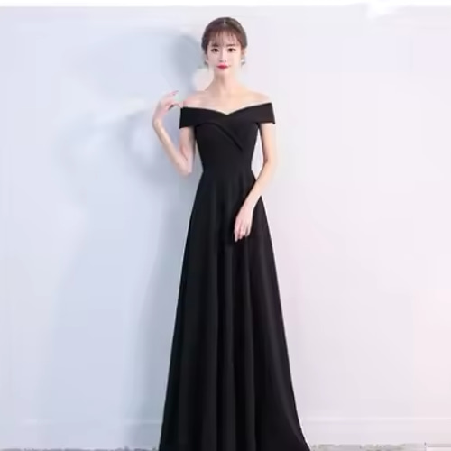 パーティ　ドレス　黒　Ｌサイズ 美しいロング丈　オフショルダー　演奏会 パーティドレス 黒 Lサイズ 美しいロング丈 オフショルダー 演奏