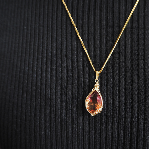 約66cm 本鼈甲グラデーションロングネックレス Vintage/グラデーションストーン-Red&Orange ロングネックレス