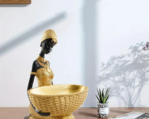 アフリカ　アンティークオブジェ オブジェ アフリカ エスニック トレイ 付き おしゃれ シンプル