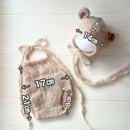 くま耳帽子と編み込み模様のロンパース クマニューボーンフォト衣装