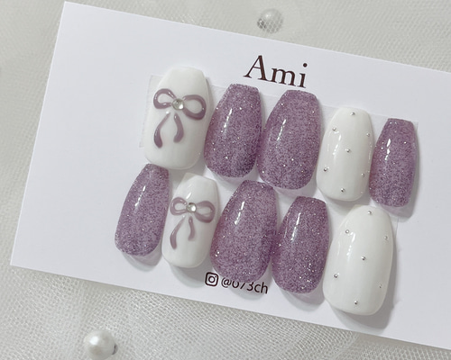 【オーダー】ネイルチップ　ワンホン韓国　キラキラぷっくりリボン　Y2K 推し参戦 4aa43eddb3eae7d0b831227be90fb9