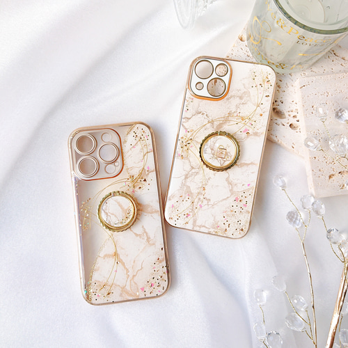 全面スノーゴールド iPhoneケース アルコールインクアート 上品 雪