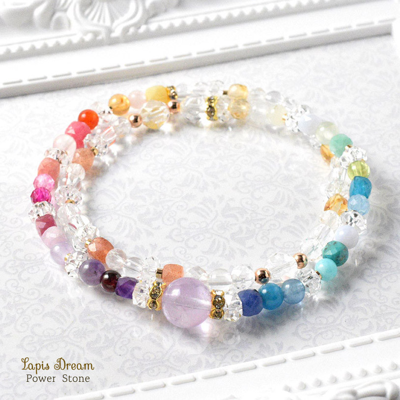 不安や恐れを取り除いて元気が出るお守り ｜ ローズアメジストと24種類の天然石パワー.ストーン ブレスレット