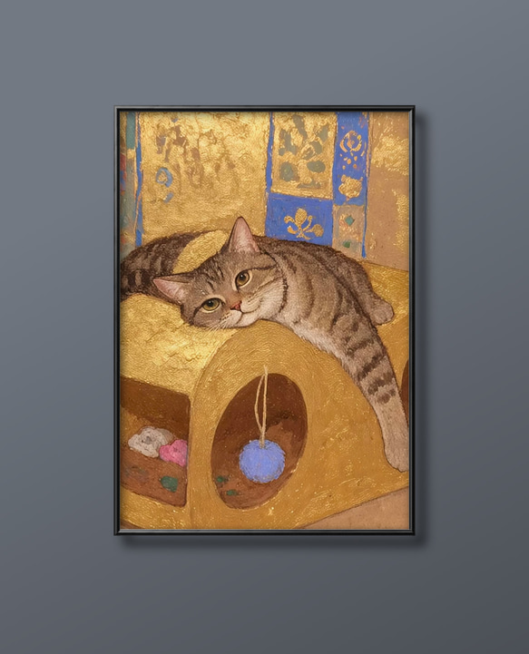 絵画 | イラストポスター 514☆ 【可愛い猫ちゃんは遊び疲れた】 絵画
