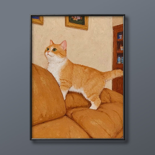 絵画 | イラストポスター 522☆ 【橘猫は柔らかいソファーの上にいる