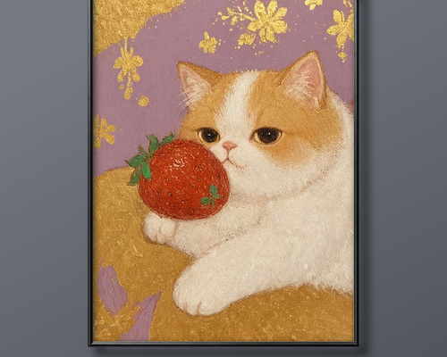 動物 原画 絵 手描き 癒し 猫 さくら 一点物 額縁付き 『桜ひらり』 原画「仲良しさくらねこのいる桜咲く丘」 F10号 #絵画 #ねこ #原画 #猫
