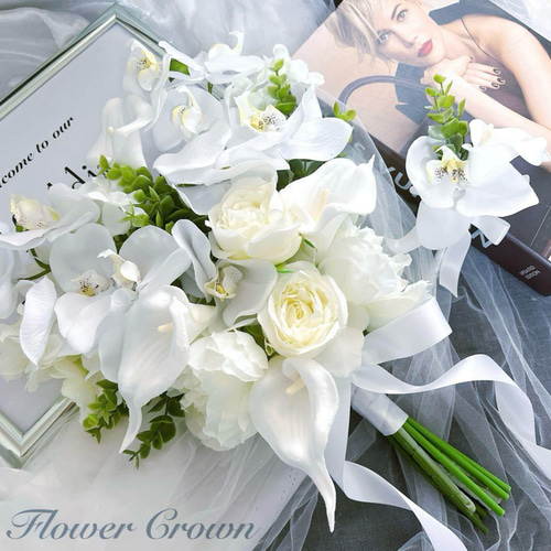 【美品】結婚式　クラッチブーケ♡ブートニア　アーティフィシャルフラワー クラッチブーケ アーティフィシャルフラワー ブーケ ブートニア