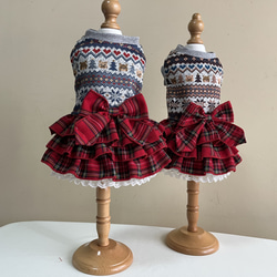 犬服 No.177 スコットチェック赤スカートわんぴ ハンドメイド 犬服 No.177 スコットチェック赤スカートわんぴ ハンドメイド