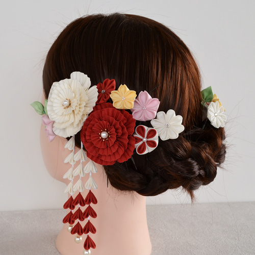 紅白牡丹のUピンかんざし ✤ 成人式 卒業式 結婚式 七五三 古典