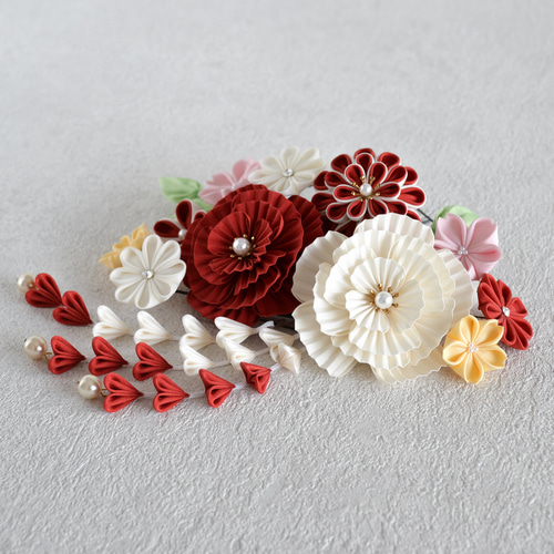 紅白牡丹のUピンかんざし ✤ 成人式 卒業式 結婚式 七五三 古典