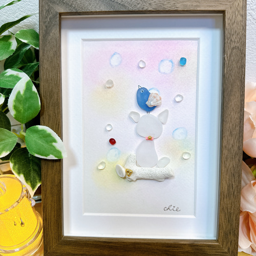 シーグラスアート no.31 猫と青い鳥の幸せなひととき その他