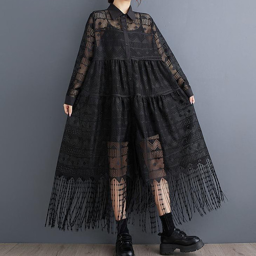 【大きいサイズ有】 ワンピース　総レース　レディース 春 秋冬 新品 長袖 大きいサイズ レース シアー ワンピース レディース 秋冬 春