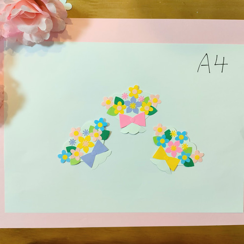 ラミネート可 色紙 壁面 アルバム 飾り ～3色のメルヘンな小花の