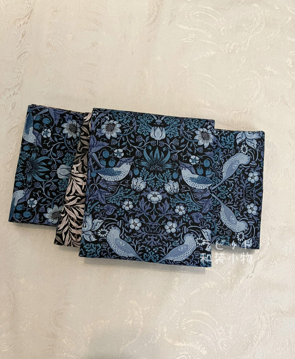 半幅帯　長尺　ウィリアムモリス　MEADOUシリーズ　　リバーシブル 半幅帯長尺ウィリアムモリスMEADOW シリーズ×正絹紬リバーシブル