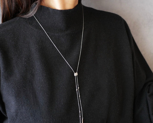サージカルステンレス〇ジルコニアのスライド式ロングネックレス
