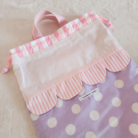 【3件套裝】帆布扇貝●課包●鞋盒●體操衣架粉紅色×紫色2 第8張的照片