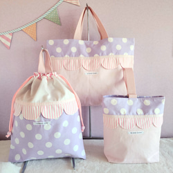 【3件套裝】帆布扇貝●課包●鞋盒●體操衣架粉紅色×紫色2 第1張的照片