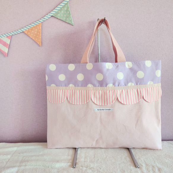 【3件套裝】帆布扇貝●課包●鞋盒●體操衣架粉紅色×紫色2 第2張的照片