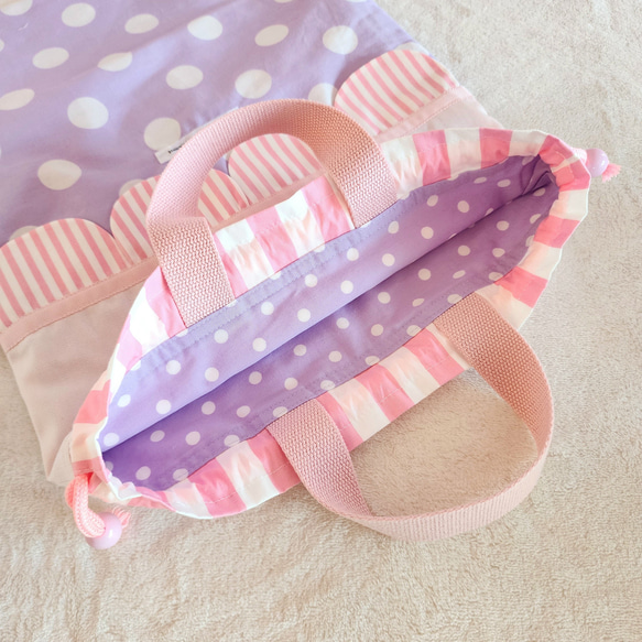 【3件套裝】帆布扇貝●課包●鞋盒●體操衣架粉紅色×紫色2 第9張的照片
