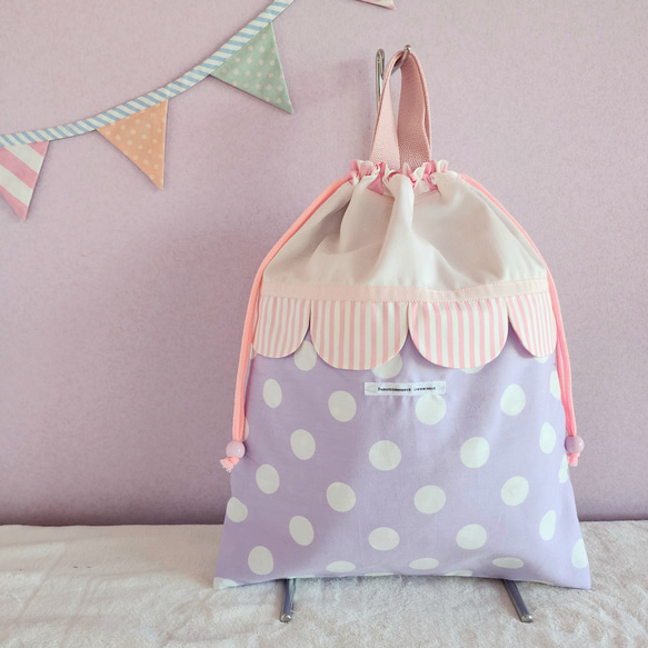 【3件套裝】帆布扇貝●課包●鞋盒●體操衣架粉紅色×紫色2 第6張的照片
