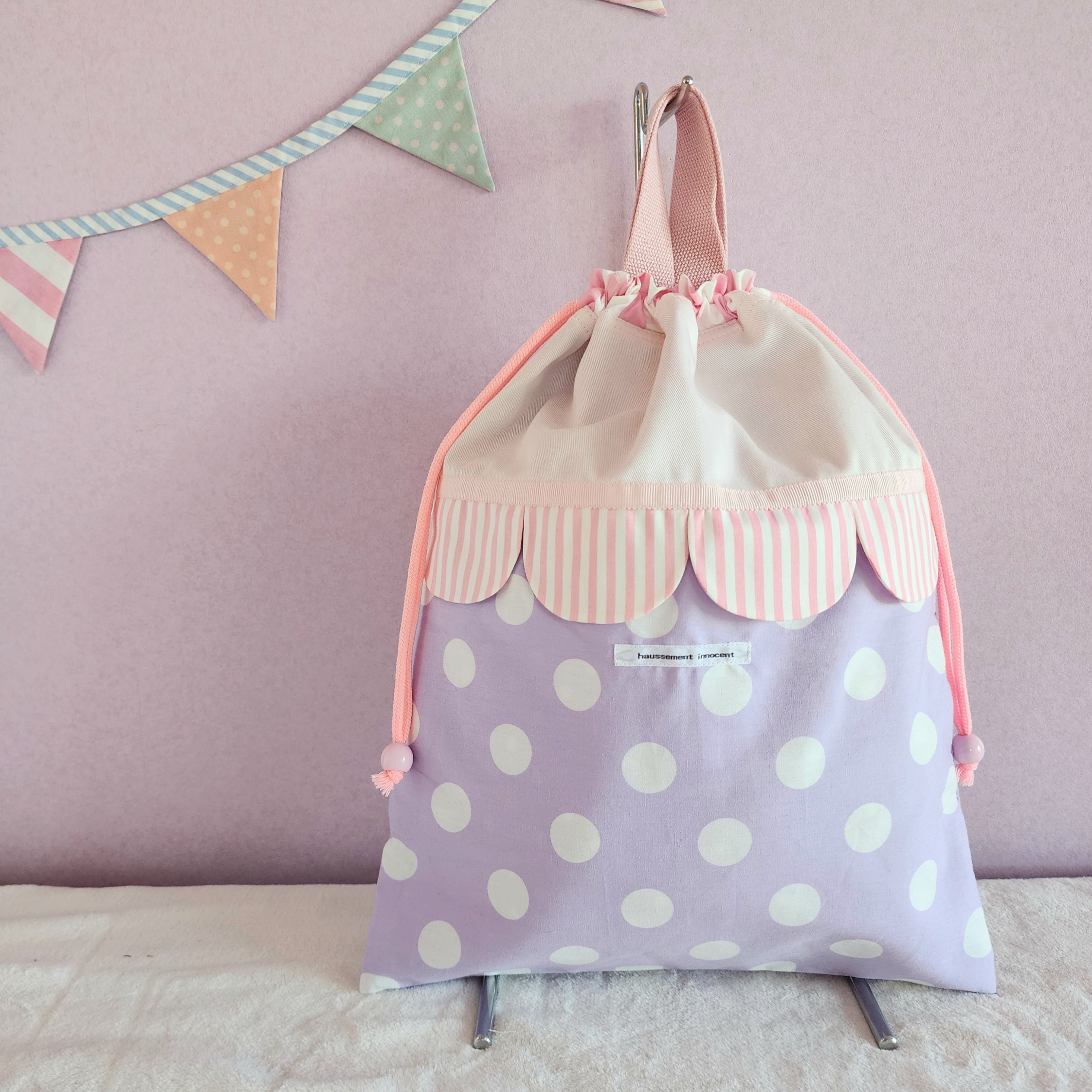 パステルなスカラップの体操服入れ pink×purple2