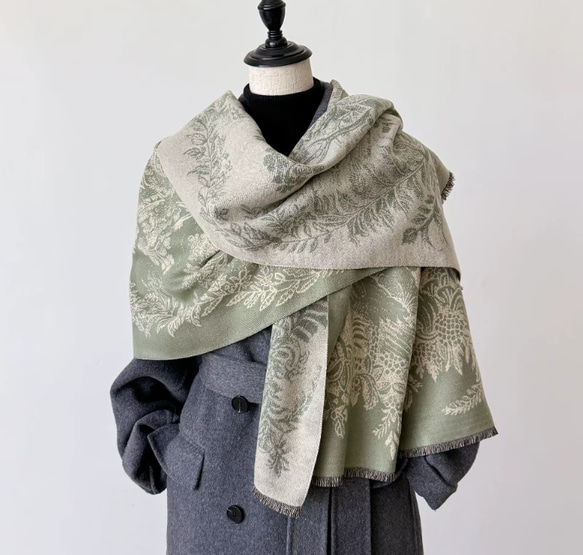 【新作】ジャガード織ストールマフラー・ボヘミアンフラワー/ホレストGR 1枚目の画像