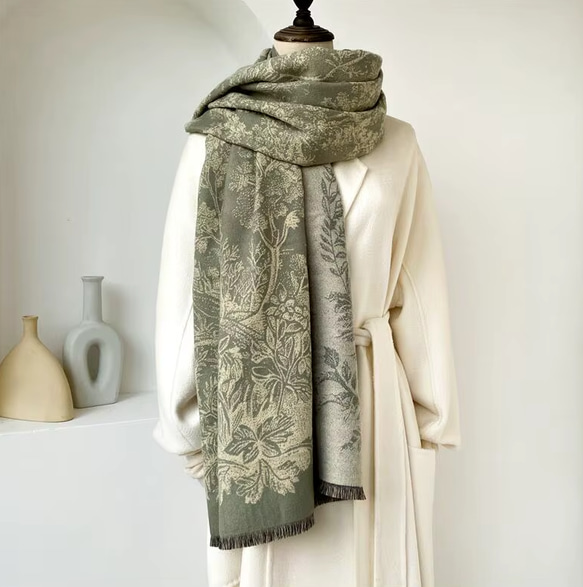 【新作】ジャガード織ストールマフラー・ボヘミアンフラワー/ホレストGR 6枚目の画像