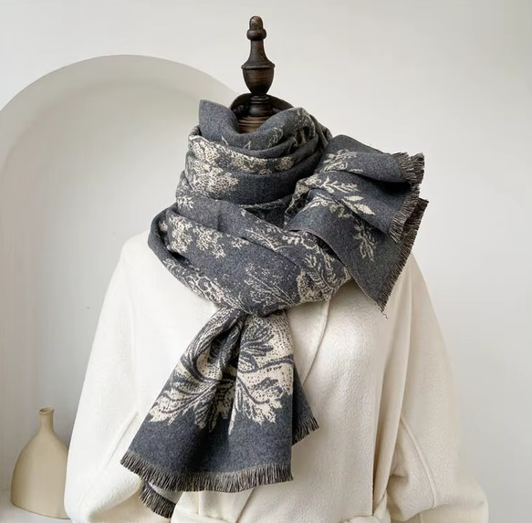 繊細な模様は主役級】ジャガード織ストールマフラー・ボヘミアン