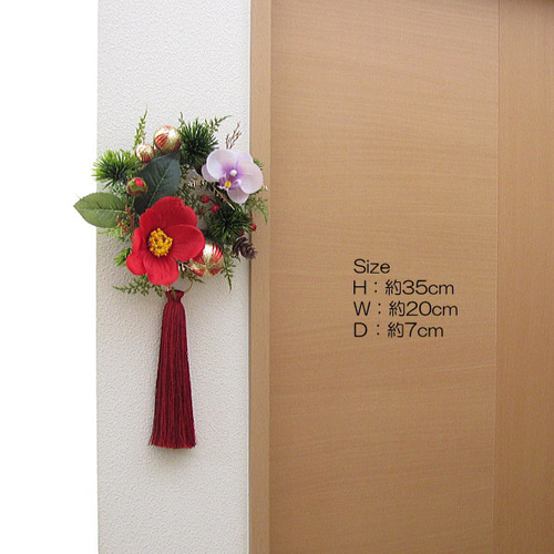 正月リース 椿・蘭入りタッセル付きお正月飾り 造花 cmwhny025