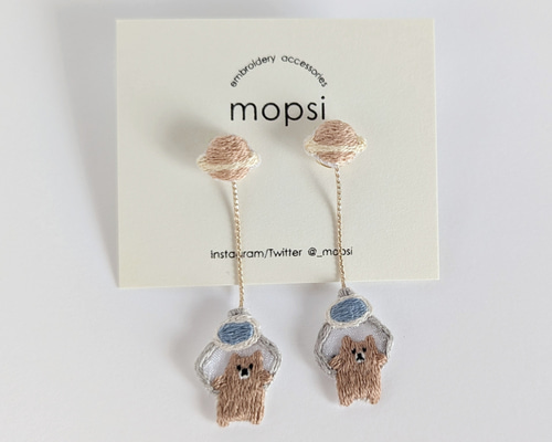 くまちゃん＆刺繍タッセルピアス K16GP】 風船とくま ピアスorイヤリング -20240803-2- | pyokotto