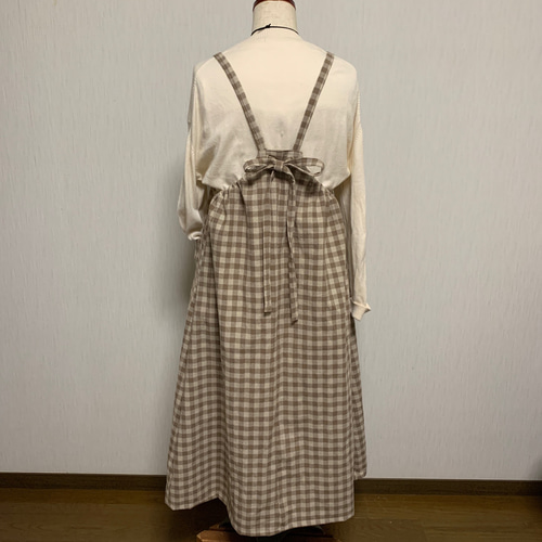 値下げ↓福袋 2着セール 黒リネン&ギンガムチェックリネン エプロン